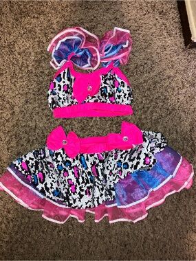 Girls Hot Pink Sequin Dance Costume Set with Tulle Skirt